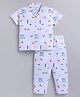 DOLLAR Cotton Blend Knit Half Sleeves New York Text & City Theme Printed Coordinating Shirt & Pajama Night Suit - White