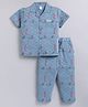 Dollar Cotton Blend Knit Half Sleeves Abstract Printed Coordinating Shirt & Pajama Night Suit - Steel Grey