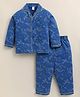 DOLLAR Cotton Blend Knit Full Sleeves Dinosaur Printed Coordinating Shirt & Pajama Night Suit - Royal Blue