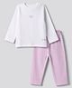 Bonfino 100% Cotton Waffle Knit Full Sleeves T-Shirt & Pajama Night Suit with Heart Embroidery - White, Purple