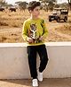 OLLINGTON ST. Cotton Looper Knit Full Sleeves Sweatshirt and Joggers Set with Tiger Print - Limegreen