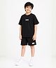 Anthrilo Cotton Blend Knit Half Sleeves Essentials Text Patch Detailed Oversized Tee & Shorts Set - Black
