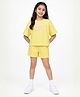 Anthrilo Cotton Blend Knit Half Sleeves Bow Printed Oversized Tee & Shorts Set - Yellow