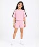 Anthrilo Cotton Blend Knit Half Sleeves Side Taped Oversized Tee & Shorts Set - Pink