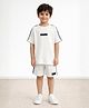 Anthrilo Cotton Blend Knit Half Sleeves Essentials Text Patch Detailed Side Taped Oversized Tee & Shorts Set - Off White