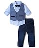 Simply Premium Twill Woven Full Sleeves Checked Party Suit  with Bow - Blue