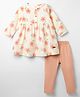 Simply Premium Twill Woven Knit Full Sleeves Floral Printed Frock with Legging - Peach