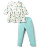 Simply Premium Twill Woven Knit Full Sleeves Floral Printed Frock with Legging - Aqua Blue