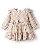 Simply Premium Cotton Woven  Full Sleeves Checked Frock With Bow Applique - Cream