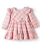 Simply Premium Cotton Woven  Full Sleeves Checked Frock With Bow Applique - Peach