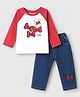 Simply Premium Sinker Knit Full Raglan Sleeves T-Shirt & Denim Jeans Set with Bow Graphic - Blue & White