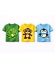 MIMISKU Cotton Blend Knit Pack Of 3 Half Sleeves Dinosaur Monkey & Penguin Printed Tees - Green Yellow & Blue