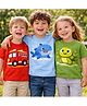MIMISKU Cotton Blend Knit Pack Of 3 Half Sleeves Turtle Bus & Shark Printed Tees - Red Blue & Green