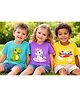 MIMISKU Cotton Blend Knit Pack Of 3 Half Sleeves Dinosaur Unicorn & Air Plane Printed Tees - Blue Purple & Yellow