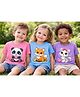 MIMISKU Cotton Blend Knit Pack Of 3 Half Sleeves Panda Fox & Cat Printed Tees - Pink Blue & Purple