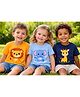 MIMISKU Cotton Blend Knit Pack Of 3 Half Sleeves Lion Elephant Giraffe Printed Tees - Yellow Blue & Dark Blue