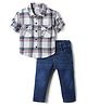 Simply Premium Twill Woven Full Sleeves Checked Shirt and Jeans Set - Grey