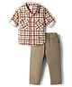 Simply Premium Woven Full Sleeves Checked Corduroy Shirt and Pant Set - Rust