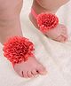Akinos Kids Satin Floral Applique Detailed Barefoot Sandals - Dark Peach