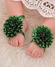 Akinos Kids Satin Floral Applique Detailed Barefoot Sandals - Green