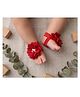 Akinos Kids Satin Floral Applique Detailed Barefoot Sandals  - Dark Red
