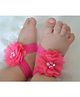 Akinos Kids Satin Floral Applique Detailed Barefoot Sandals  - Fuschia Pink