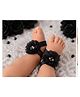 Akinos Kids Satin Floral Applique Detailed Barefoot Sandals  - Black