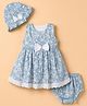 Babyhug Woven Sleeveless Floral Frock With Bow With Bloomer & Cap - White