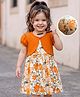 Babyhug Cotton Woven Half Sleeves Floral Printed Frock With Shrug - Orange