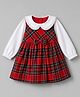 Babyhug Woven Full Sleeves Checked Frock With Bow Applique - Red