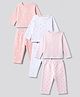 Bonfino 100% Cotton Knit Front Open Full Sleeves T-Shirt & Pyjama Night Suit with Heart Floral & Polka Dot Print Pack of 3 - Pink Peach White