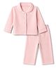 Bonfino 100% Cotton Knit Full Sleeves Shirt & Pyjama Night Suit with Heart Embroidery - Light Pink