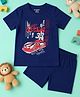 Be Awara Cotton Knit Half Sleeves Street Racing Text Printed Tee & Shorts Set - Blue