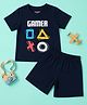 Be Awara Cotton Knit Half Sleeves Gamer Text Printed & Shorts Set - Blue