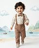 Toffyhouse Poplin Woven Full Sleeves Shirt and Pant Set With Suspender Bow & Text Print in Brown