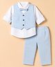 Toffyhouse Poplin Woven Half Sleeves Three Piece Party Suit With Bow - Light Blue