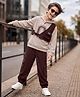OLLINGTON ST. Looper Knit Full Sleeves Hooded Textured Winter Wear Suit With Attached Bag - Beige & Brown