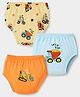 Doodle Poodle 100% Cotton Single Jersey Knit Briefs With Vehicle Print Pack of 3 - Orange Blue & Yellow