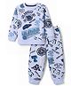 Smarty Boys Fleece Knit Full Sleeves Winter Wear Co-Ords Suit With Text Print - Blue