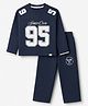 Smarty Boys Sinker Knit Full Sleeves T-shirt and Pant Set With Text Print - Navy Blue