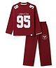 Smarty Boys Sinker Knit Full Sleeves T-shirt and Pants Set With Text Print - Dark Red
