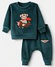 Little Darlings Velvet Knit Full Sleeves Winter Wear Suit With Bear Patch - Teal Blue