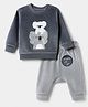 Little Darlings Velvet Knit Full Sleeves Winter Sweatshirt and Jogger with Full Length and Koala Embroidered Patch - Grey