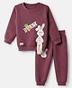 Little Darlings Cotton Knit Full Sleeves T-Shirt & Joggers Set With Bunny Applique - Mauve