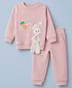 Little Darlings Cotton Knit Full Sleeves T-Shirt & Joggers Set With Bunny Applique - Pink