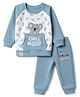 Little Darlings Cotton Knit Full Raglan Sleeves T-Shirt and Pant with Leaves Print and Koala Patch - Light Blue