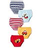 Doodle Poodle 100% Cotton Single Jersey Knit Striped  Briefs with Car & Airplane Print Pack of 5 - Yellow Red & Sky Blue