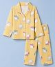Smarty Girls Sinker Knit Full Sleeves Co-Ords Shirt & Pyjama Night Suit with Unicorn Print - Lemon
