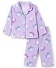 Smarty Girls Sinker Knit Full Sleeves Co-Ords Shirt & Pyjama Night Suit with Unicorn Print - Mauve
