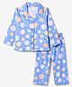 Smarty Girls Sinker Knit Full Sleeves Co-Ords Shirt & Pyjama Night Suit with Polka Dots & Tropical Print - Royal Blue